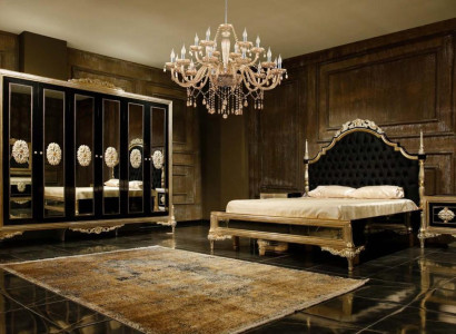 Black bedroom set Luxury Bed 2x Bedside tables Chest of drawers Wardrobe